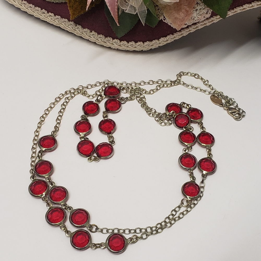 2028 Long Red Acrylic Crystal Statement Necklace